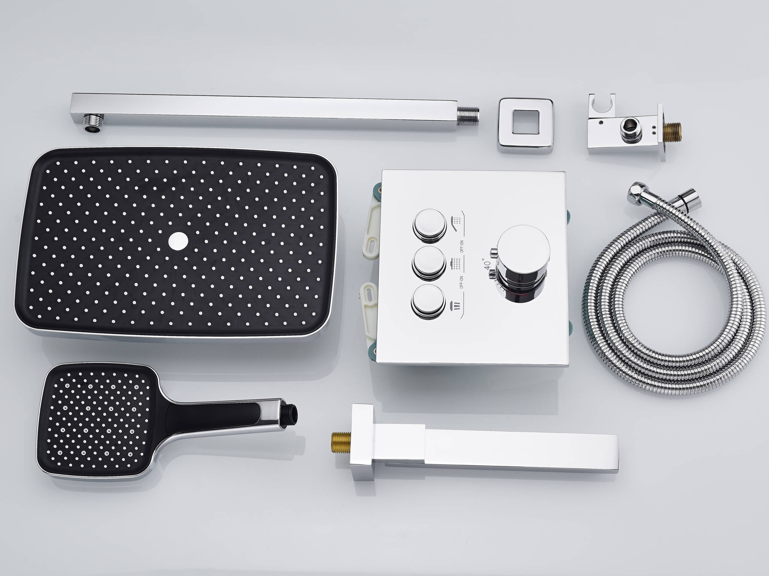 Wall Mounted 3-Modes Thermostatic Bathroom Shower Faucet - 图片 10