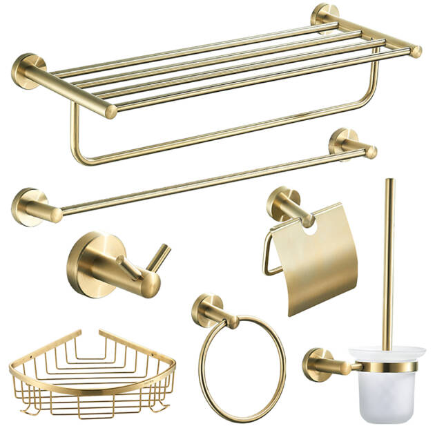 Brushed Gold Wall Mounted Bathroom Accessories Complete Hardware Set
