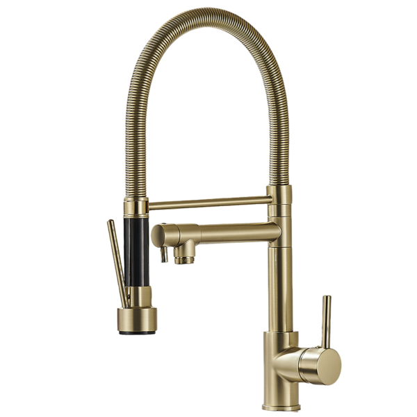 Durable Brushed Gold Brass Versatile Pull Down Kitchen Faucet with Sprayer