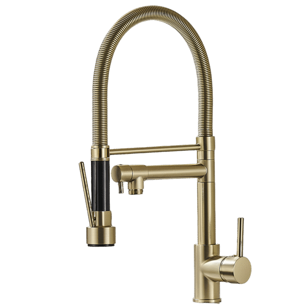 Durable Brushed Gold Brass Versatile Pull Down Kitchen Faucet with Sprayer