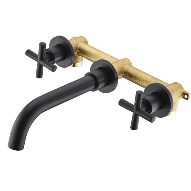 Wall Mounted Dual Handle Bathroom Mixer Tap-Solid Brass Concealed Cold Hot Water Faucet