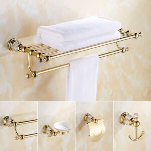 Crystal Bathroom Hardware Set Gold Towel Rack Toilet Roll Paper Holder Hand Towel Holder Hook Bathroom Accessories - Image 5
