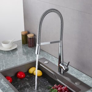 Brass Silver 360 Degree Rotation Spring Pull Down Sink Mixer Tap Metal Kitchen Faucets - Image 6