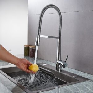 Brass Silver 360 Degree Rotation Spring Pull Down Sink Mixer Tap Metal Kitchen Faucets - Image 5