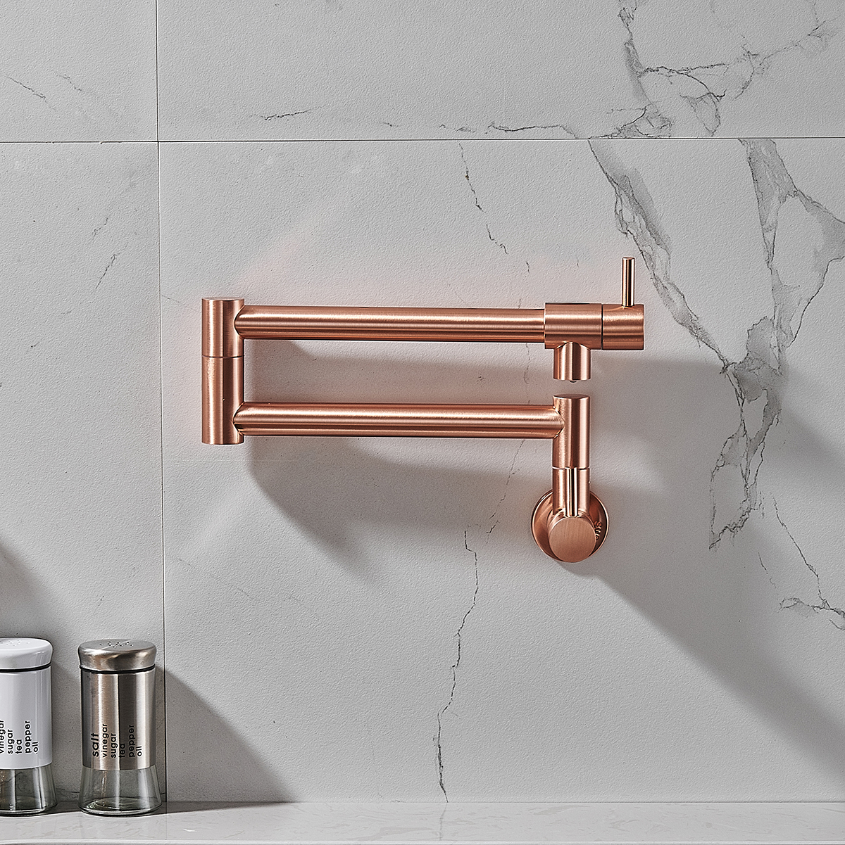 Brushed Rose Gold Foldable Pot Filler Faucet, Wall - Mounted Kitchen Sink Faucet with Extendable Arm - 图片 3