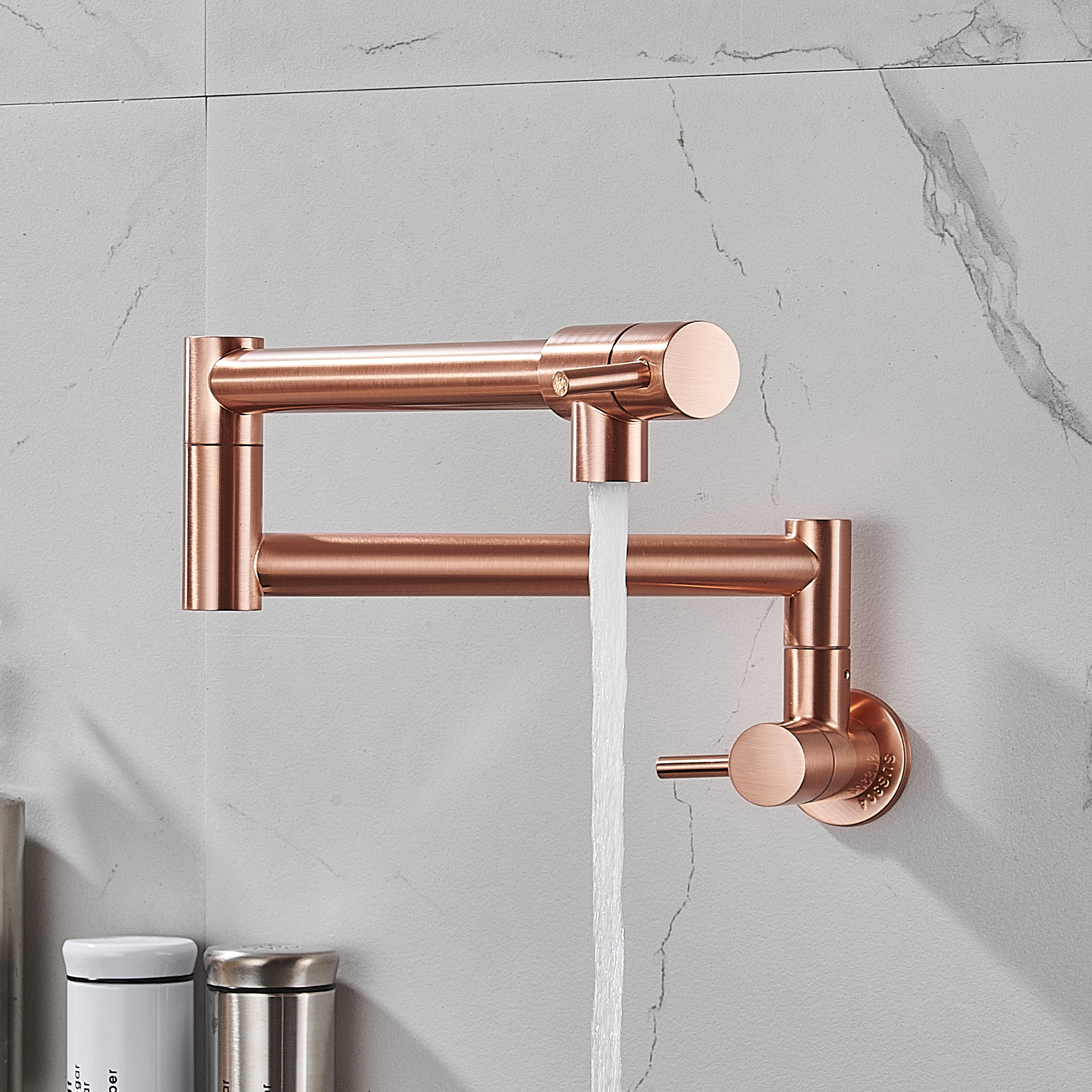Brushed Rose Gold Foldable Pot Filler Faucet, Wall - Mounted Kitchen Sink Faucet with Extendable Arm - 图片 5