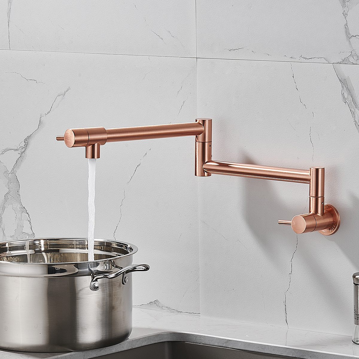Brushed Rose Gold Foldable Pot Filler Faucet, Wall - Mounted Kitchen Sink Faucet with Extendable Arm - 图片 6