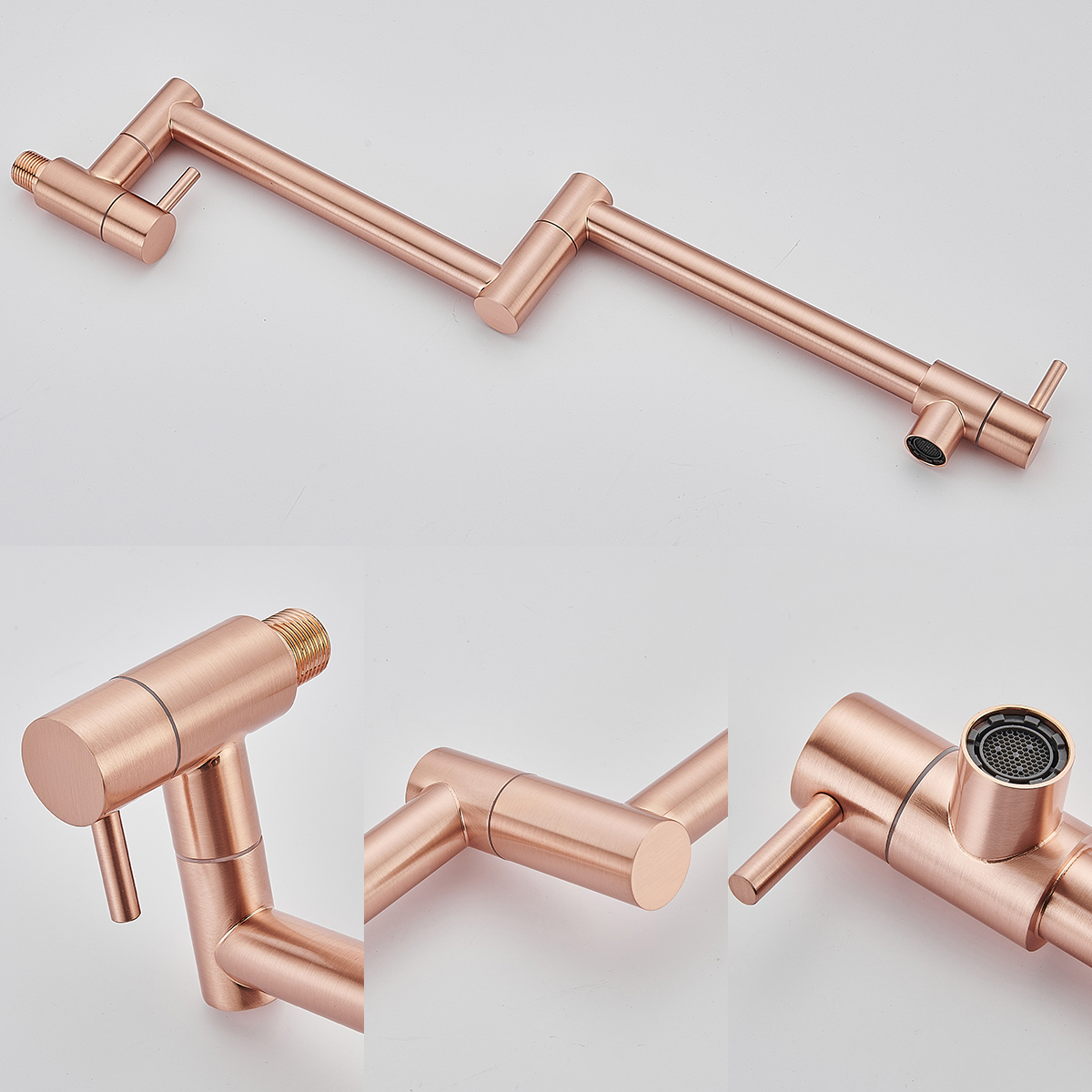 Brushed Rose Gold Foldable Pot Filler Faucet, Wall - Mounted Kitchen Sink Faucet with Extendable Arm - 图片 9
