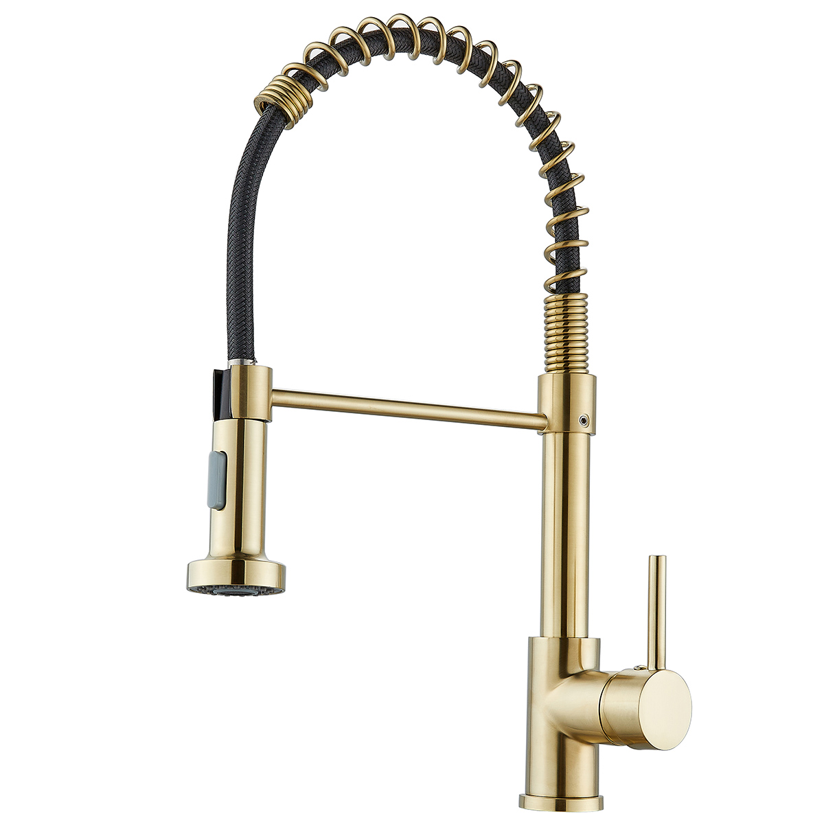 Premium Brushed Gold Spring Pull Down Kitchen Faucet with Flexible Hose & Dual Spray Modes