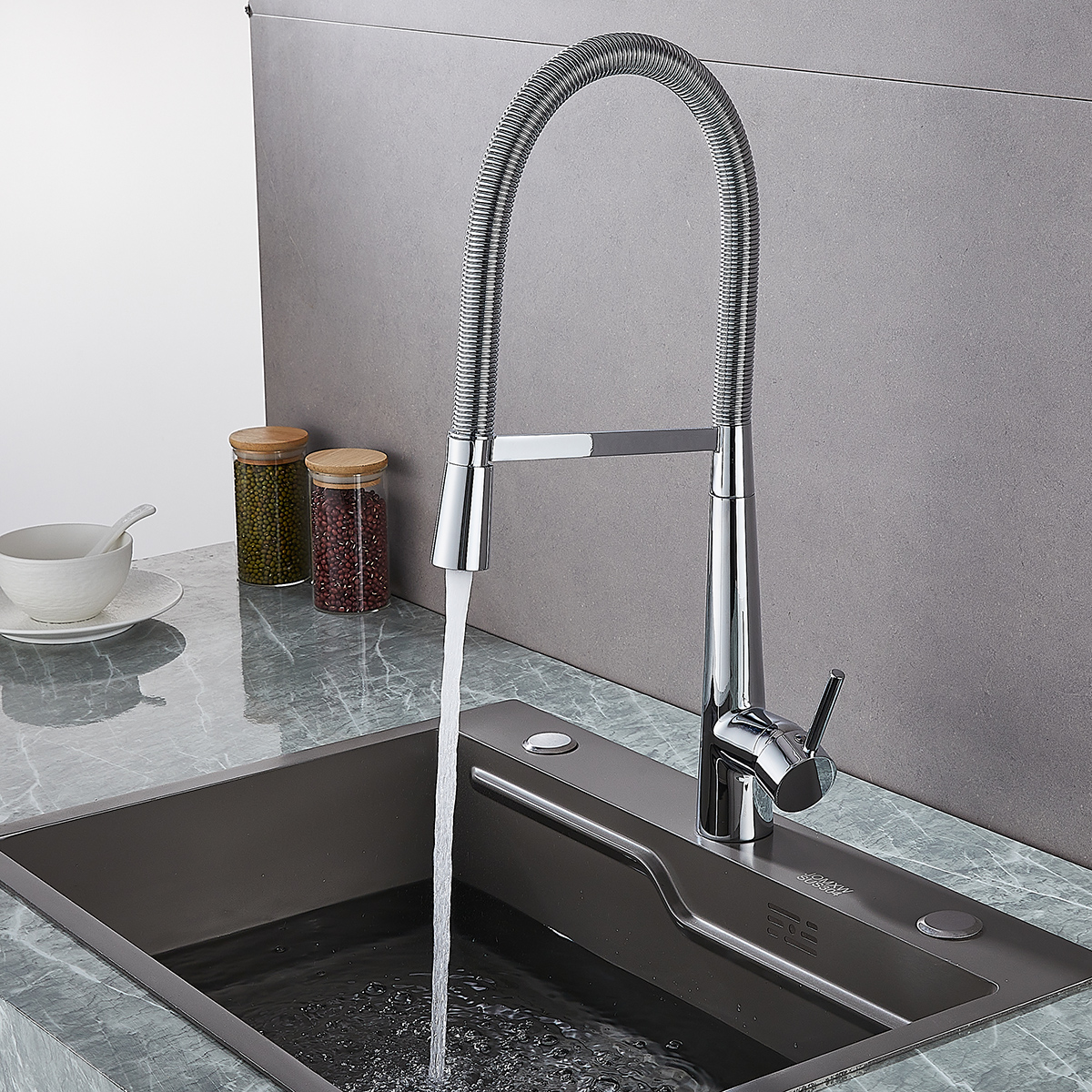 Chrome Spring Pull Down Sink Faucet with Flexible Hose - 图片 5