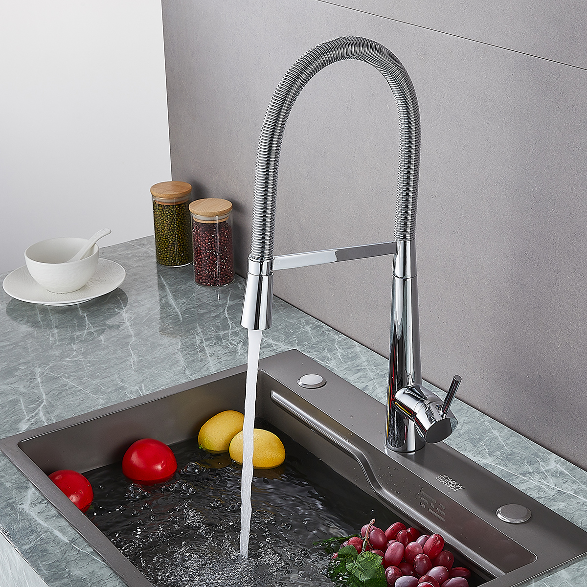 Chrome Spring Pull Down Sink Faucet with Flexible Hose - 图片 7