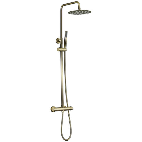 Brushed Gold Anti-Scald Thermostatic Shower Set - Rainfall & Handheld