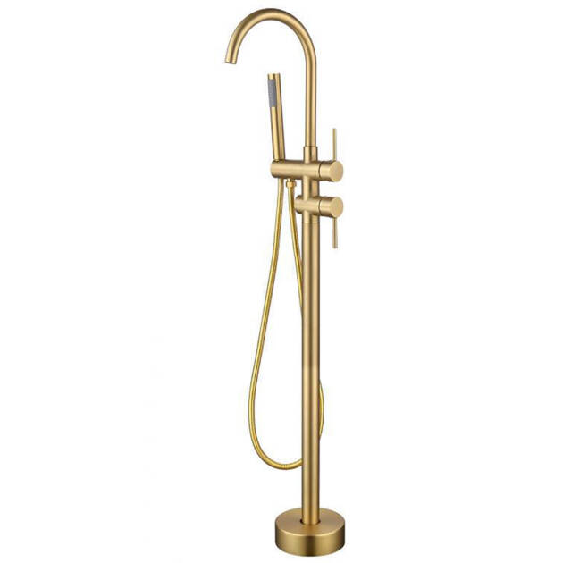 Premium Brass Modern Freestanding Bathtub Faucet with Hand Shower in Brushed Gold