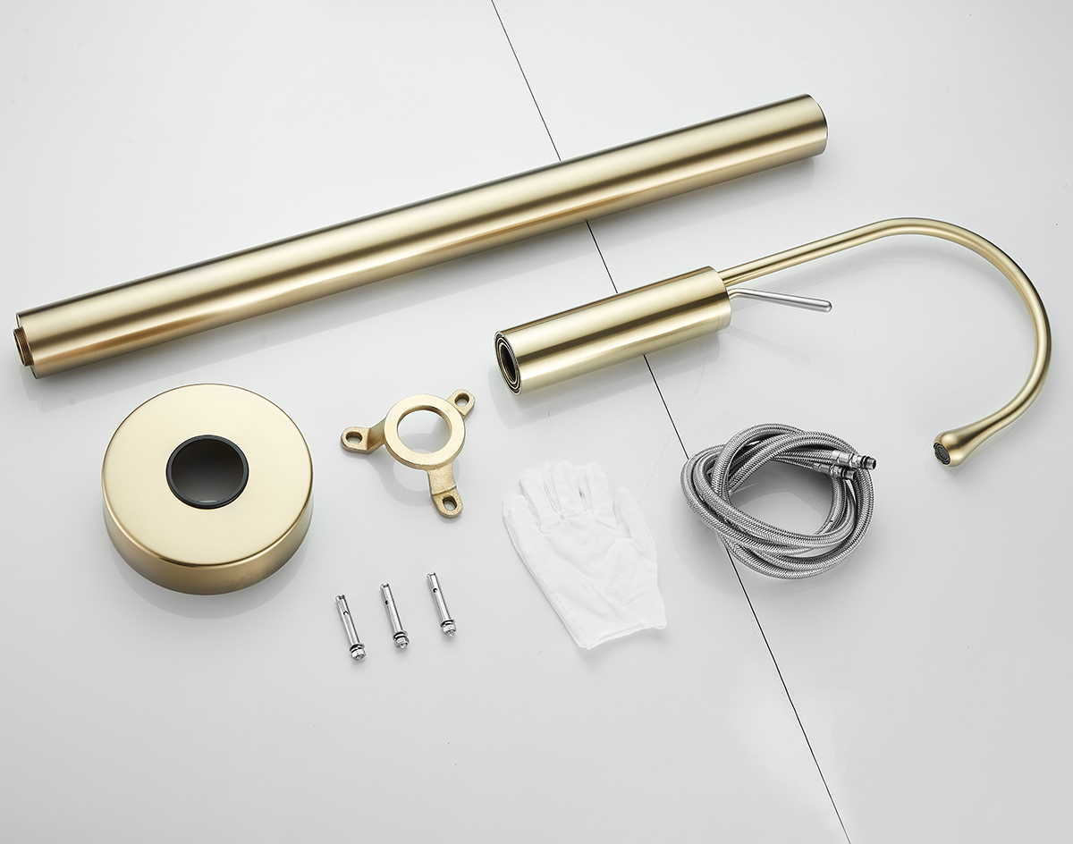 Premium Brass Brushed Gold Bathroom Floor-Mounted Tub Filler - 图片 10