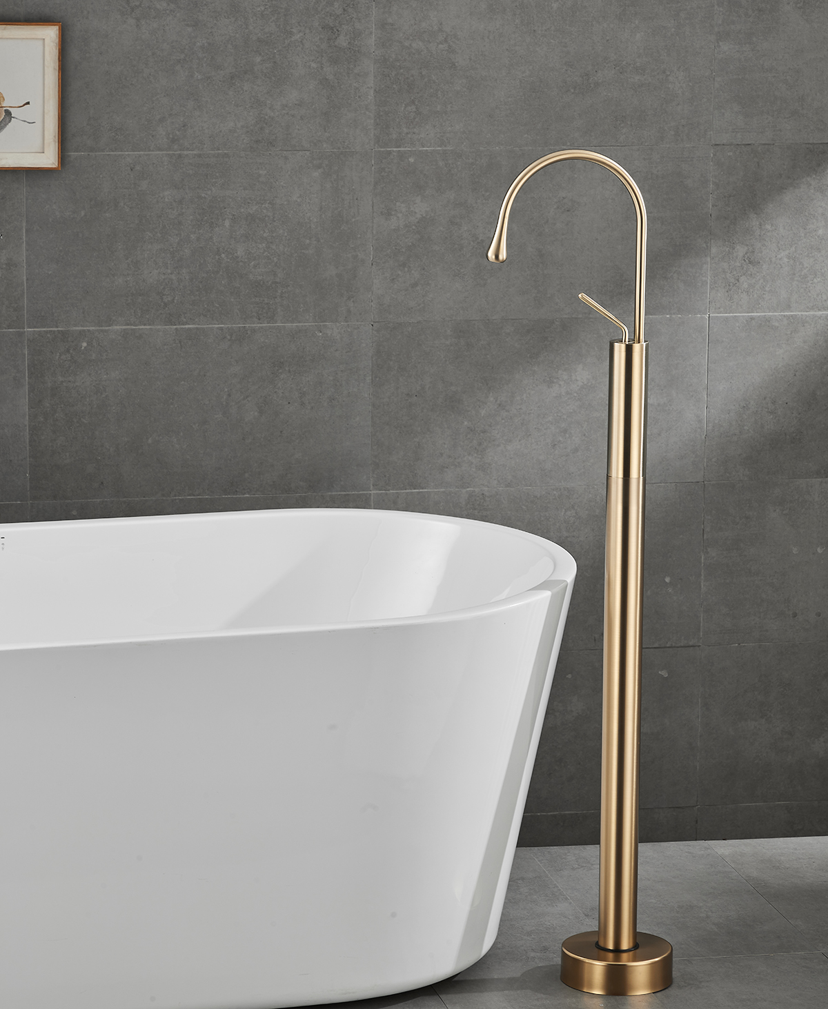 Premium Brass Brushed Gold Bathroom Floor-Mounted Tub Filler - 图片 2