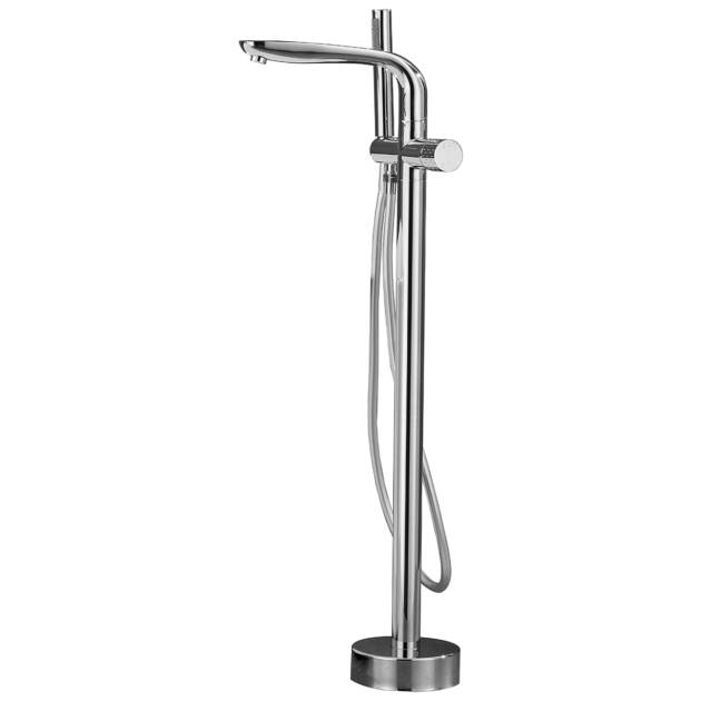 Solid Brass Chrome Floor-Mounted Bathtub Faucet with Handheld Shower & Single Handle, Leak-Proof Ceramic