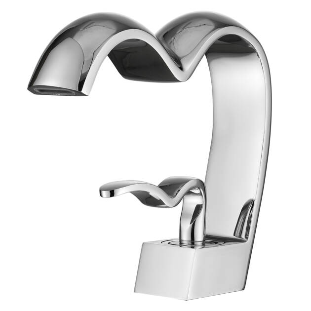 Heart-Shaped Chrome Bathroom Basin Mixer Taps - Modern Wave Handle Vanity Sink Faucet
